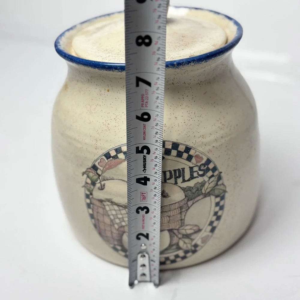 Vintage Style Speckled Stoneware‎ Apple Cookie Jar Canister Farmhouse Blue Cream
